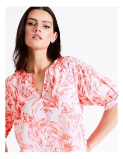 Deals ✨ Tommy Hilfiger Henley Half Sleeve Blouse In Pineapple Island 🔔