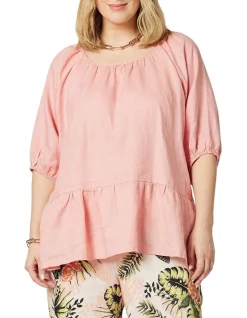 Flash Sale 🎁 Gordon Smith Ruffle Hem Linen Top In Mango Pink 🌟