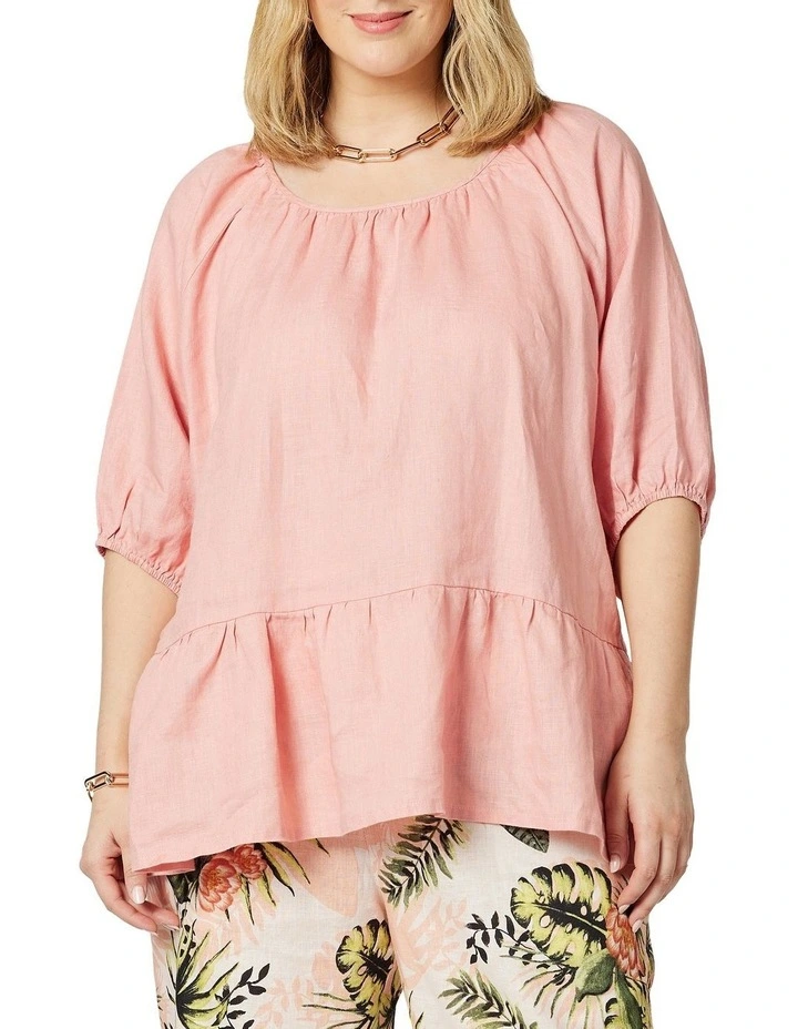 Flash Sale π Gordon Smith Ruffle Hem Linen Top In Mango Pink π