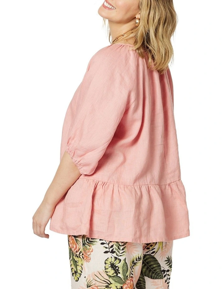 Flash Sale π Gordon Smith Ruffle Hem Linen Top In Mango Pink π - Image 3