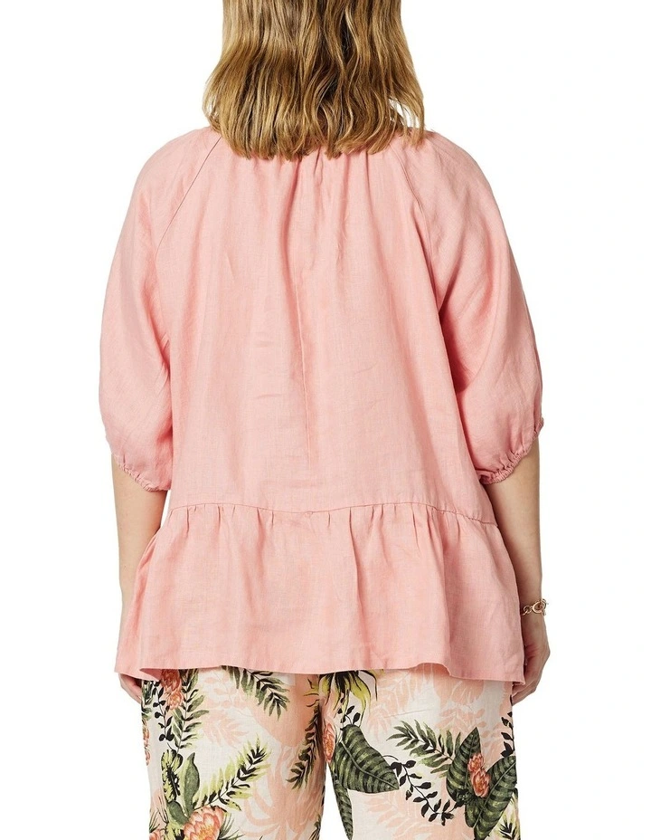 Flash Sale π Gordon Smith Ruffle Hem Linen Top In Mango Pink π - Image 4