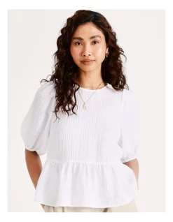 Promo β€οΈ Piper Textured Peplum Blouse In White βοΈ