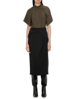 Budget 😍 Veronika Maine Plisse Gather Neck Top In Olive Green 🥰