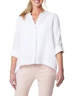 Top 10 🎁 Gordon Smith Ruffle Hem Linen 👚 Shirt In White ⌛