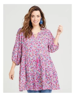 Wholesale 💯 Taking Shape Natural Watercolour Ditsy Tunic In Pink Multi 😀