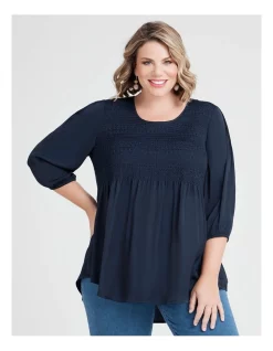 Promo 🧨 Taking Shape Mantra Luxe Shirred Tunic Dark Indigo 🎁