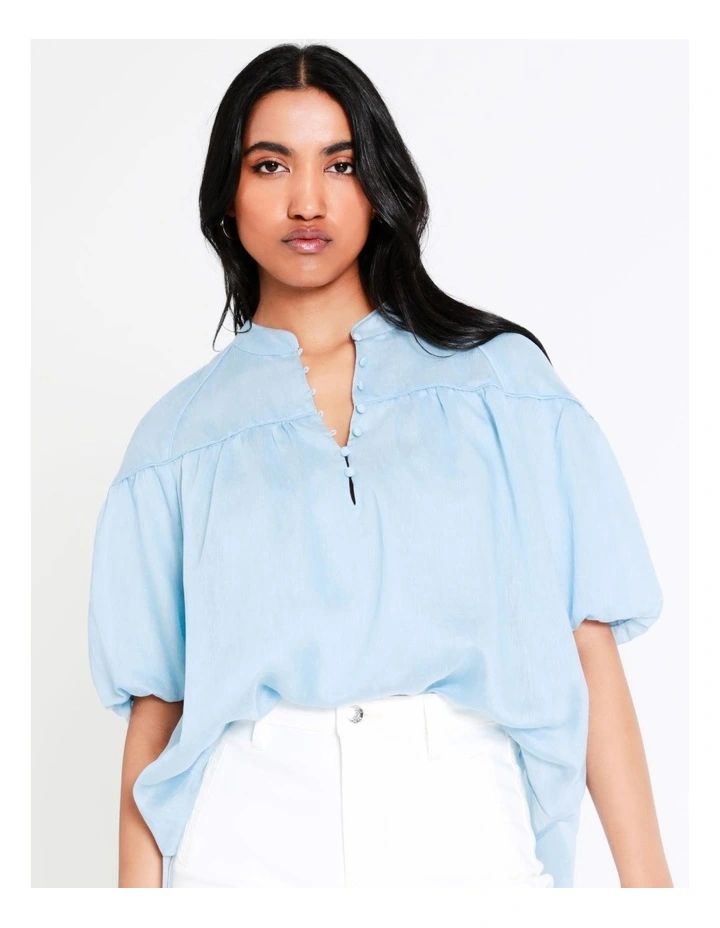 Outlet π Basque Babydoll Blouse In Sky Blue π - Image 2