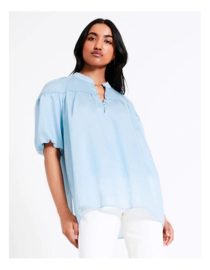 Outlet π Basque Babydoll Blouse In Sky Blue π - Image 3