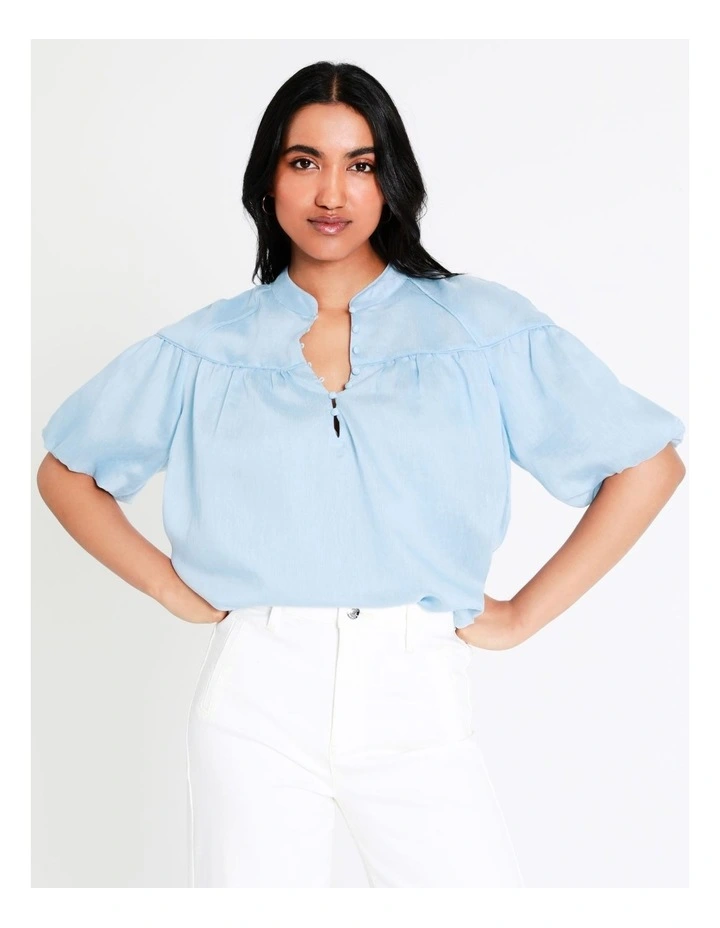 Outlet π Basque Babydoll Blouse In Sky Blue π - Image 4