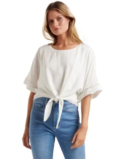 Best deal 💯 Forever New Caitlin Tie Front Blouse In White 🥰