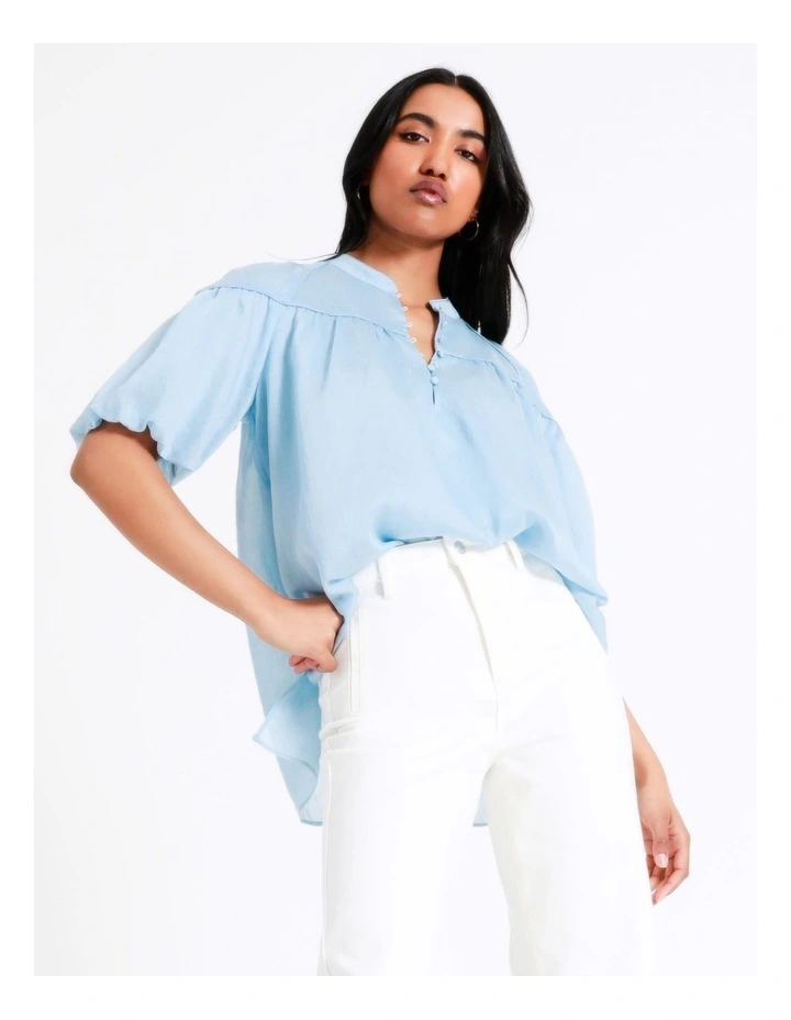 Outlet π Basque Babydoll Blouse In Sky Blue π - Image 5