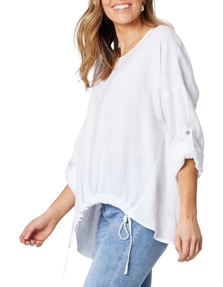 Cheap π€© Hammock & Vine Tab Sleeve Drawstring Hem Linen Top In White π― - Image 2