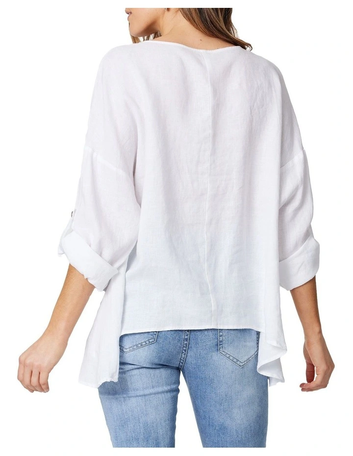 Cheap π€© Hammock & Vine Tab Sleeve Drawstring Hem Linen Top In White π― - Image 3