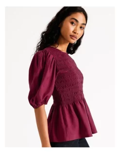 Wholesale 🔔 Piper Shirred Puff Sleeve Blouse Pinot ❤️