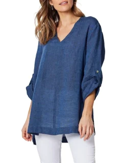 Top 10 😍 Hammock & Vine V Neck Tab Sleeve Tunic In Indigo Blue ⭐