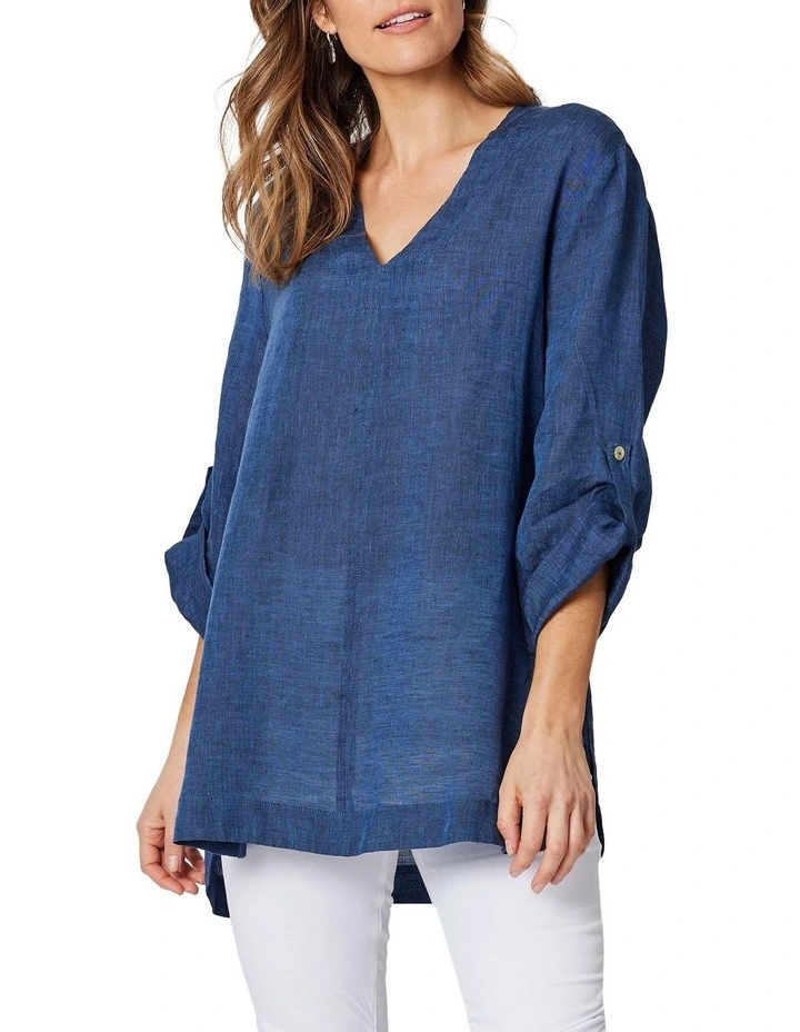 Top 10 π Hammock & Vine V Neck Tab Sleeve Tunic In Indigo Blue β