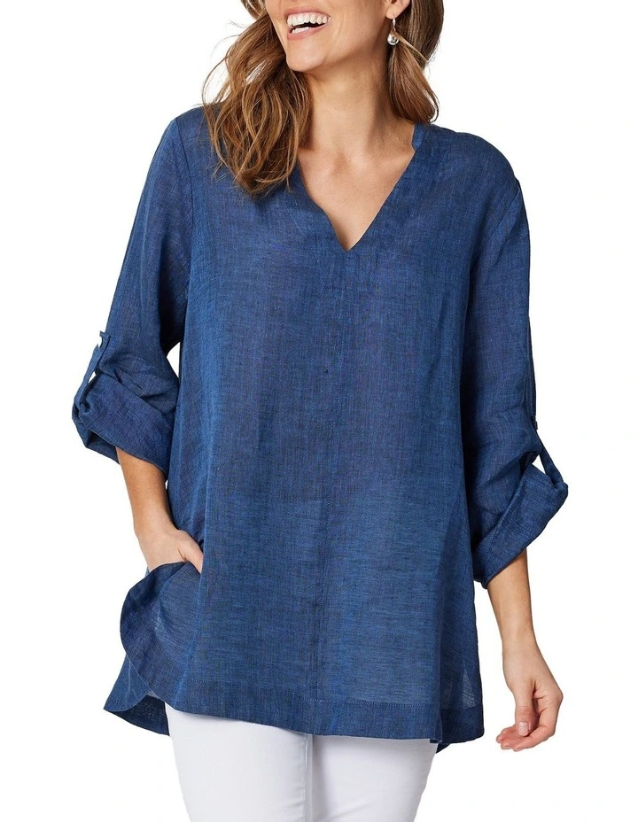 Top 10 π Hammock & Vine V Neck Tab Sleeve Tunic In Indigo Blue β - Image 2