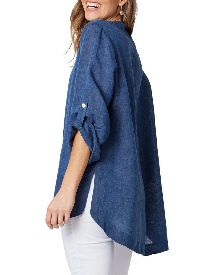 Top 10 π Hammock & Vine V Neck Tab Sleeve Tunic In Indigo Blue β - Image 3