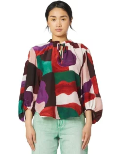 Best Pirce 😍 Gorman Painted Blocks Print Shirred Top Multi ✔️