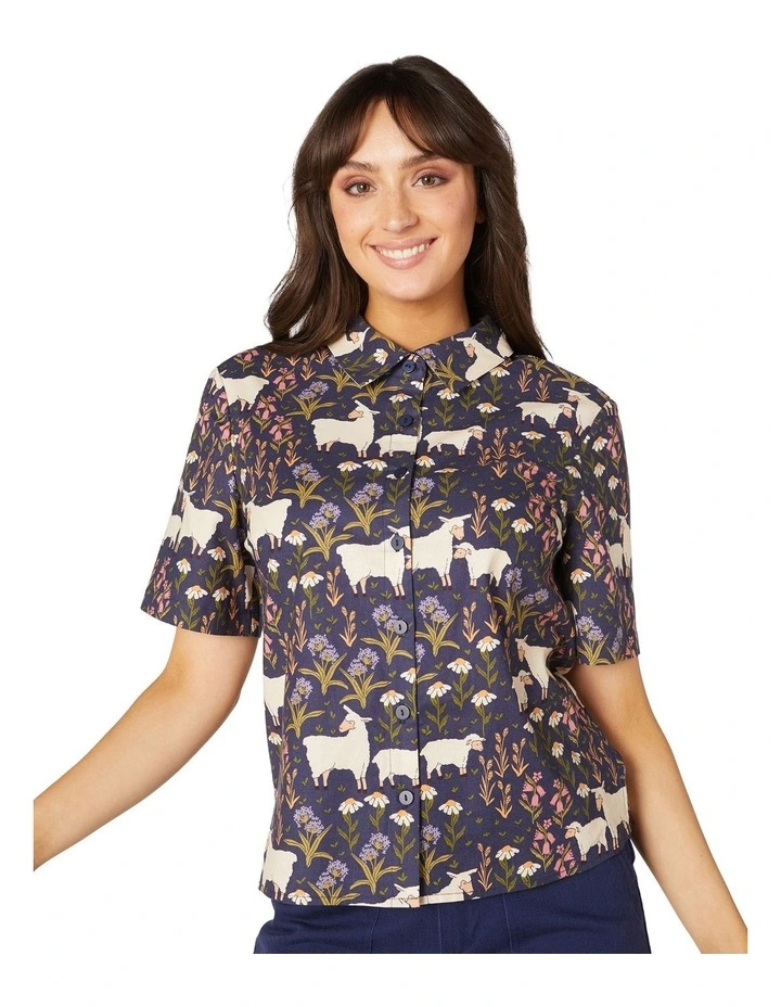 Best Sale β Princess Highway Sheep And Flora Collared Blouse Navy π―