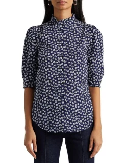 Best deal 🥰 Lauren Ralph Lauren Floral Crepe Puff-Sleeve 👚 Shirt 🧨