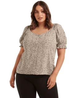 Cheap 🛒 Forever New Curve Darla Square Neck Blouse In Neutral Animal ❤️