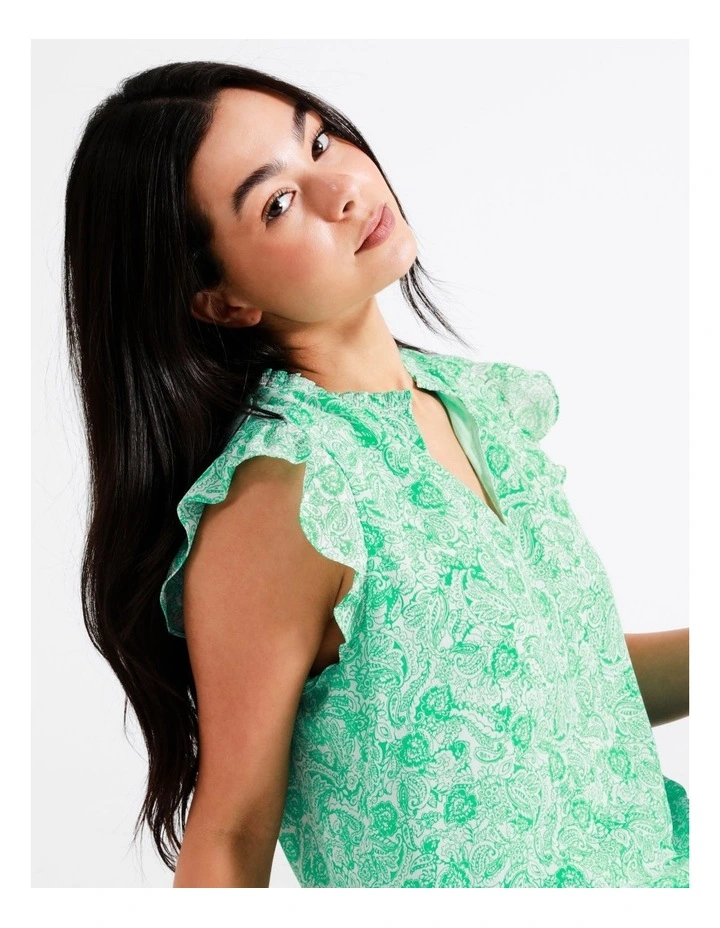 New π Tokito Ruffle Neck Recycled Tank In Green π - Image 3