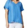 Hot Sale 🤩 Gordon Smith Alex Ruffle Linen Top In Cobalt 🎁