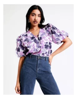 Budget 🎉 Basque Ruffle Lace Up Blouse In Assorted 🌟