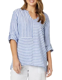 Cheap π― Hammock & Vine Stripe Linen Tab Sleeve V Neck Top In Blue β