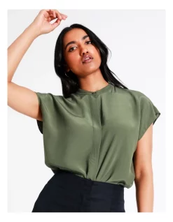 Discount 👏 Basque Boxy Grown On Blouse In Khaki 😉