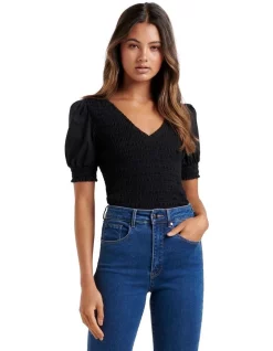 Best reviews of ⌛ Forever New Aria Shirred V-Neck Puff Sleeve Top Black 🧨