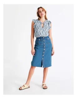 Discount 🔥 Grab Denim Eco Sleeveless Ruffle Top In Assorted 🤩