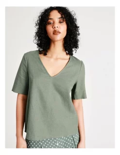 Cheap β Vero Moda True Short Sleeve Linen Top In Laurel Wreath π