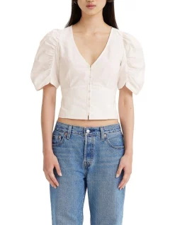 Budget 💯 Levi's Storia Volume Sleeve Blouse In White ⭐