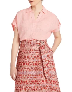 Best deal ✨ David Lawrence Elise Short Sleeve Linen 👕 Shirt In Peach 🧨